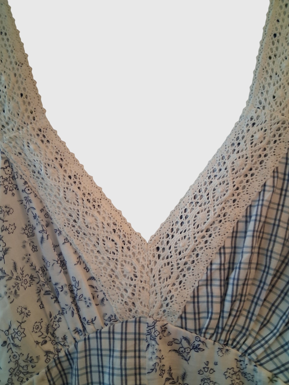 American Eagle Blue and White Patchwork Lace-Trim Mini Dress - Picture 5 of 7